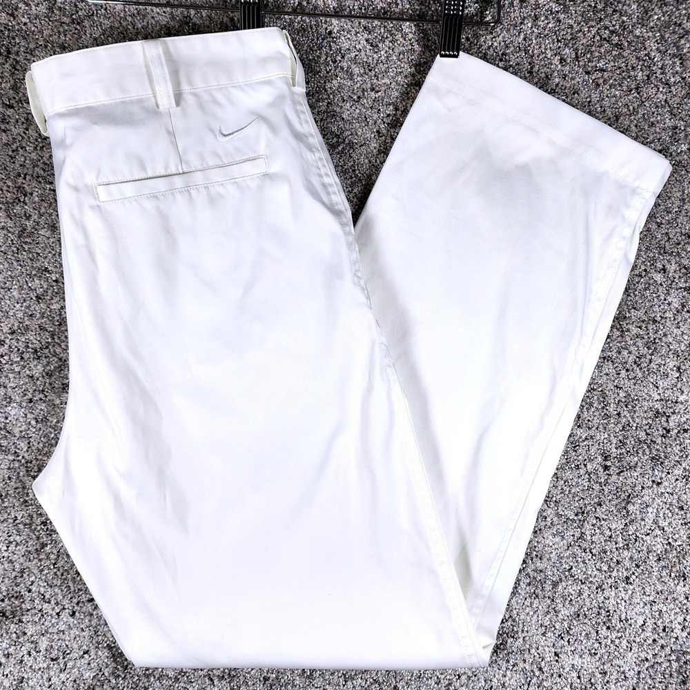 Nike Golf Pants Mens 32x31 White Flat Front Performance Swoosh Excellent
